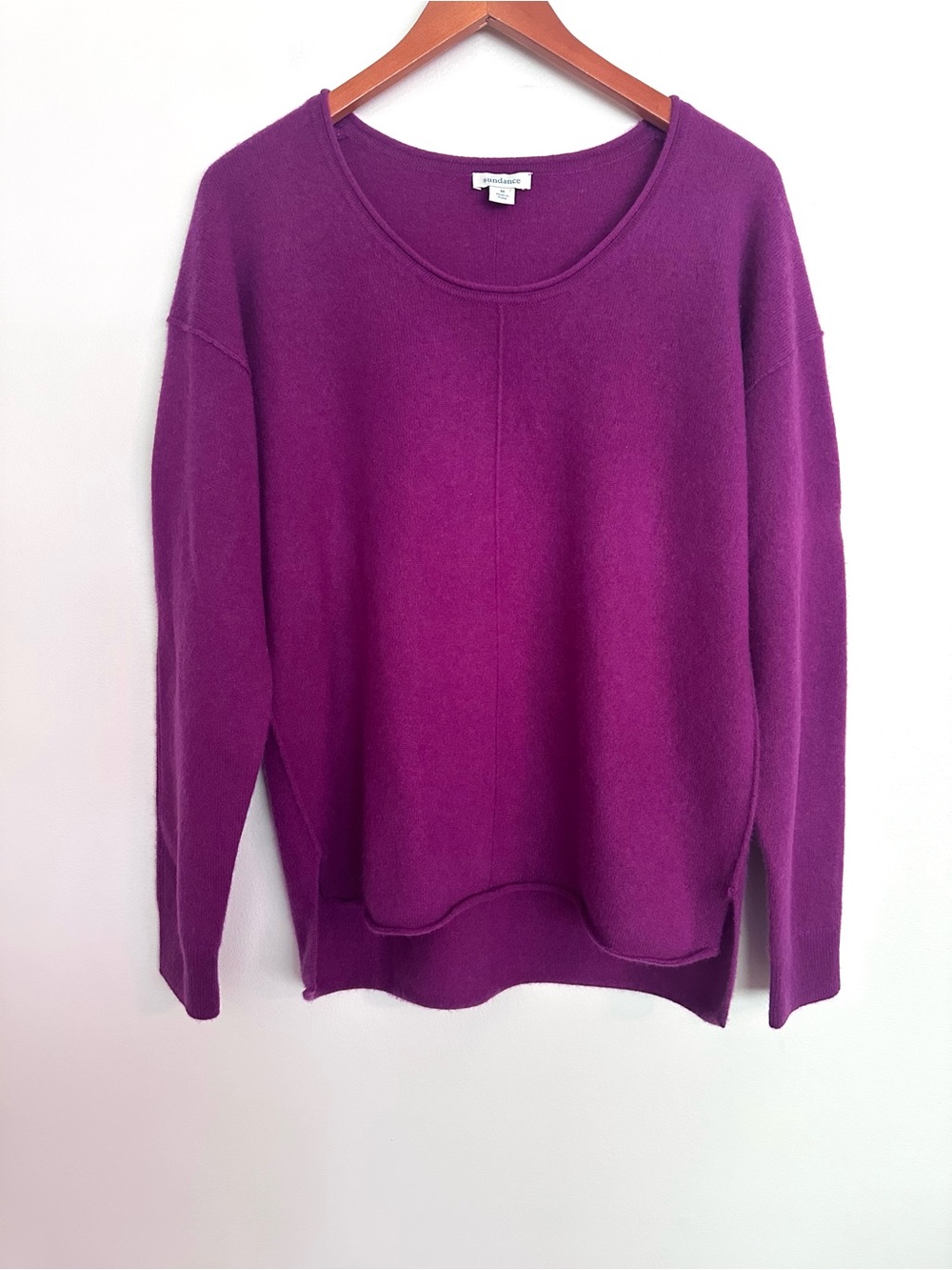 Sundance Cashmere Scoopneck Sweater in Rich Plum Split Hem Size Medium
